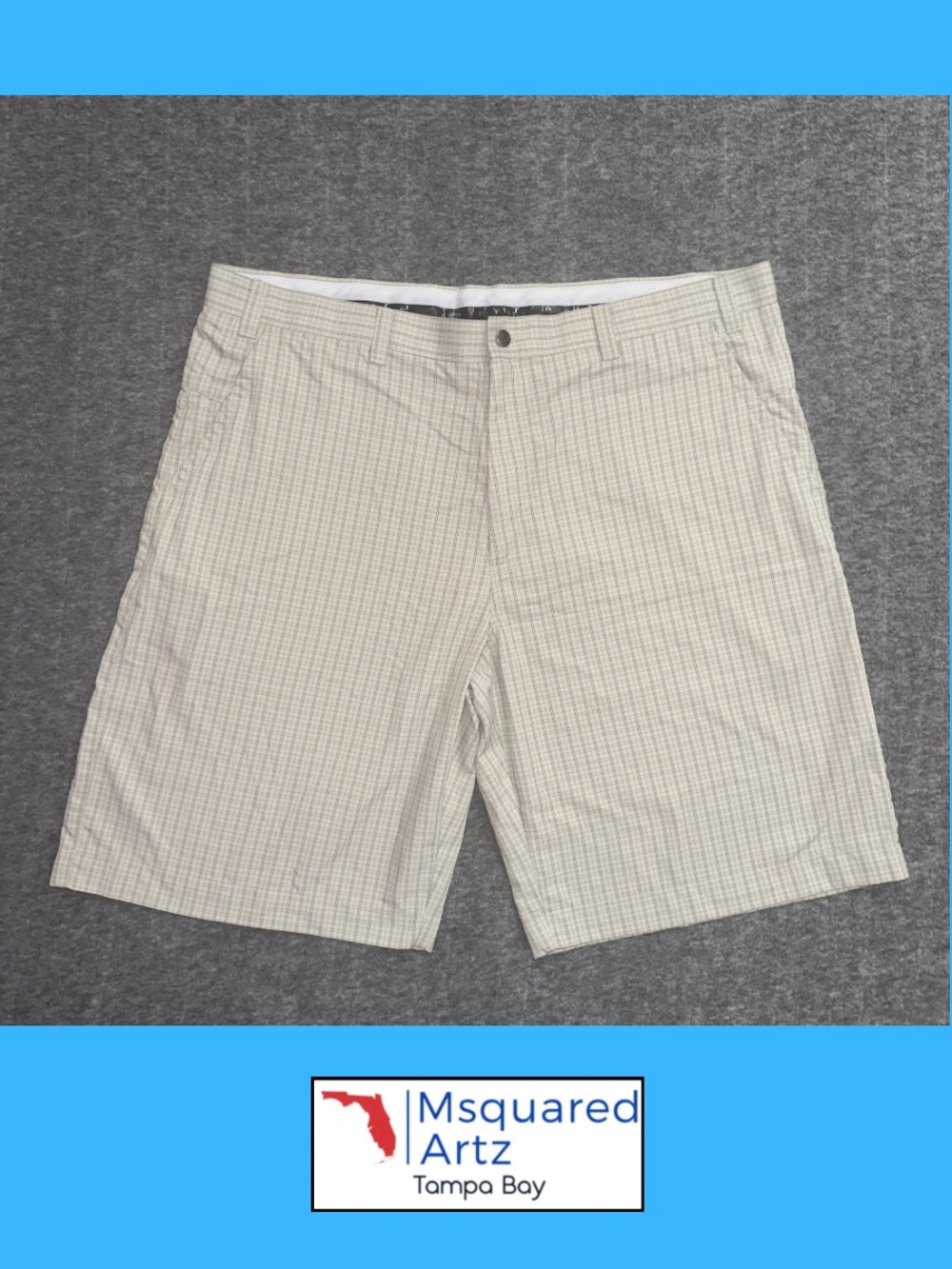 Callaway Golf Performance Shorts Men's 40 Beige Plaid Lightweight Stretch Golf